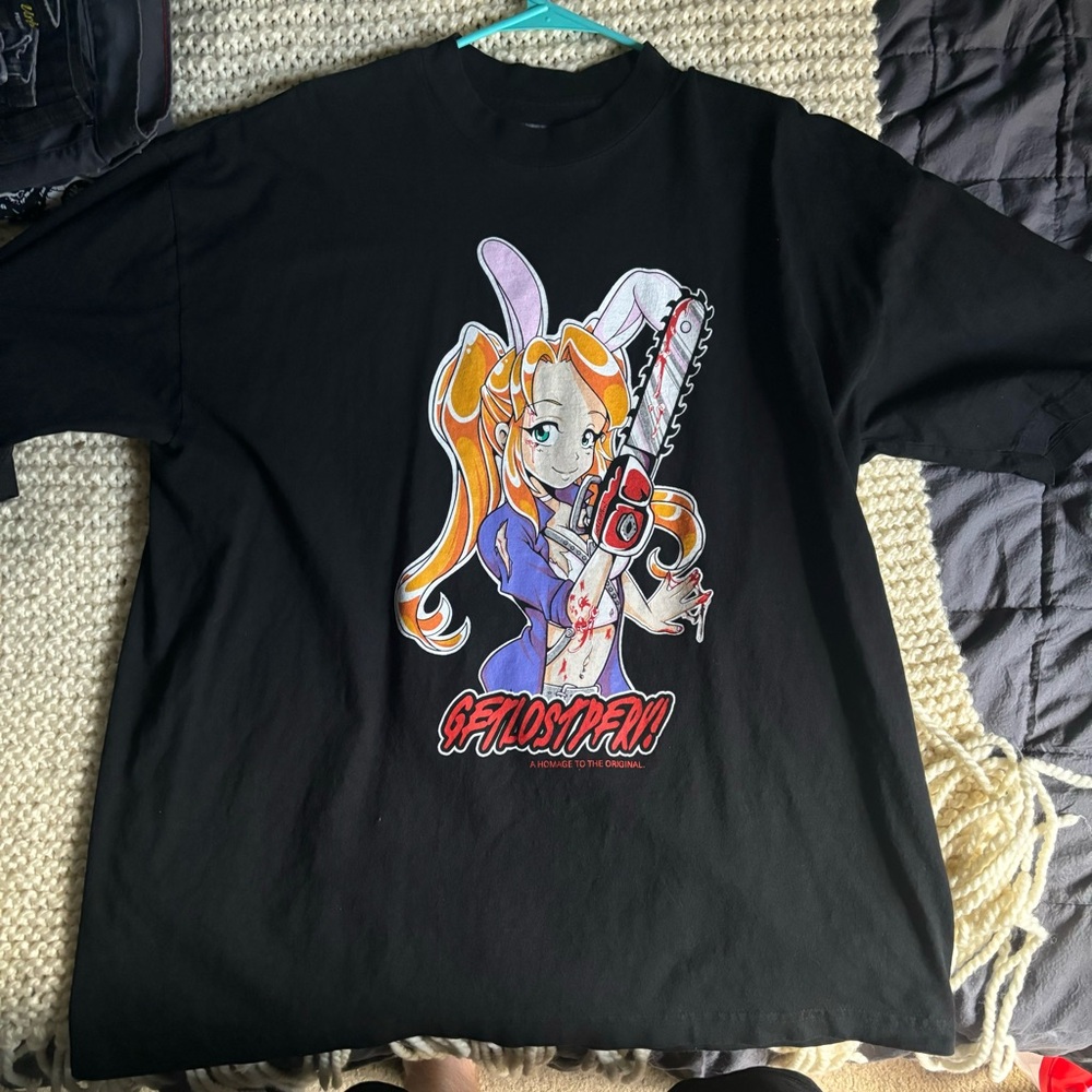 Get Lost Perv Mens XL Distressed Gray Chainsaw Anime T Shirt